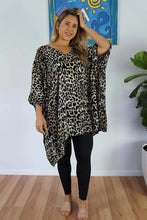 Load image into Gallery viewer, Vibrant Leopard Black Kaftan Top.  One Size Fits All.
