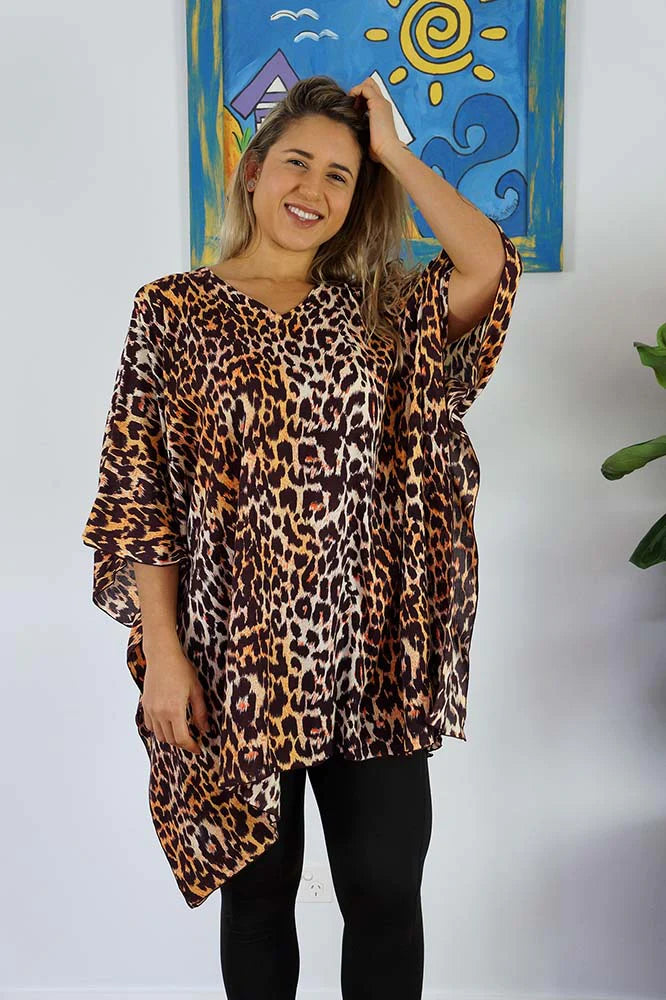 Vibrant Leopard Gold Kaftan Top.  One Size Fits All.