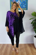 Load image into Gallery viewer, Vibrant Palm Frond Purple Kaftan Top.  One size fits all.
