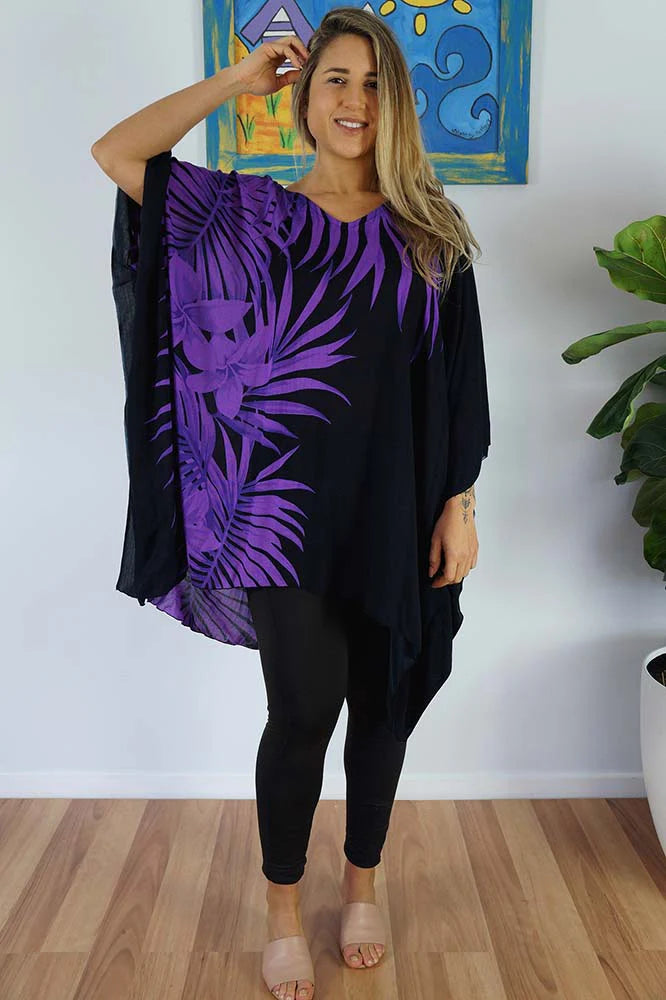 Vibrant Palm Frond Purple Kaftan Top.  One size fits all.