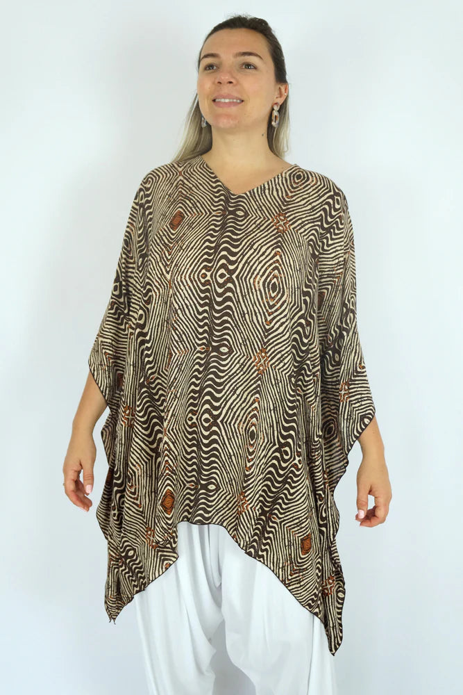 Kaftan Top Papua Brown Print.   One Size Fits All.