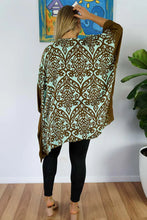 Load image into Gallery viewer, Kaftan Top Pendant Print Mint/Brown.   One Size Fits All.
