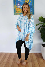 Load image into Gallery viewer, Tie Dye Print Waterglass Grey/Blue Kaftan Top.  One Size Fits All.
