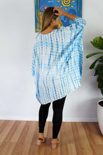 Load image into Gallery viewer, Tie Dye Print Waterglass Grey/Blue Kaftan Top.  One Size Fits All.
