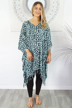 Load image into Gallery viewer, Vibrant Safari Print Aqua Kaftan Top.  One Size Fits All.
