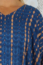 Load image into Gallery viewer, Fabulous Tie Dye Crackle Navy/Tan Kaftan Top.  One Size Fits All.
