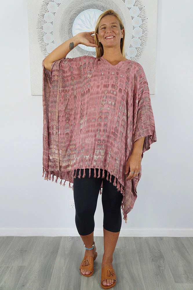 Vibrant Sienna Tie Dye Crackle Print Kaftan Top.  One Size Fits All.
