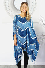 Load image into Gallery viewer, Tie Dye Culture Kaftan Top.  Blue &amp; White.  One Size Fits All.
