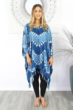 Load image into Gallery viewer, Tie Dye Culture Kaftan Top.  Blue &amp; White.  One Size Fits All.
