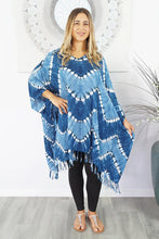 Load image into Gallery viewer, Tie Dye Culture Kaftan Top.  Blue &amp; White.  One Size Fits All.
