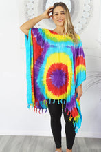 Load image into Gallery viewer, Vibrant Rainbow Tye Dye Kaftan Top.  One Size Fits All.
