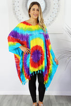 Load image into Gallery viewer, Vibrant Rainbow Tye Dye Kaftan Top.  One Size Fits All.
