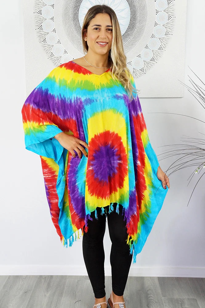 Vibrant Rainbow Tye Dye Kaftan Top.  One Size Fits All.