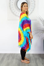 Load image into Gallery viewer, Vibrant Rainbow Tye Dye Kaftan Top.  One Size Fits All.
