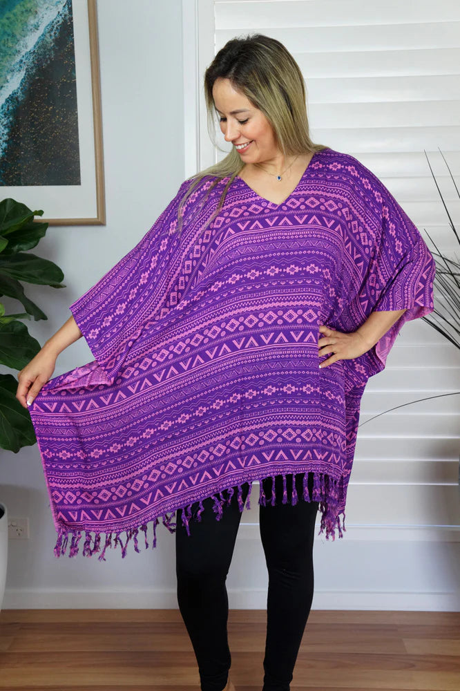 Vibrant Purple Africa Print Kaftan Top.  One Size Fits All.