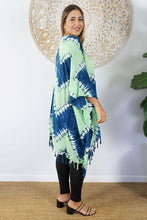 Load image into Gallery viewer, Tie Dye Culture Kaftan Top.  Blue &amp; Lime.  One Size Fits All.
