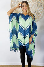 Load image into Gallery viewer, Tie Dye Culture Kaftan Top.  Blue &amp; Lime.  One Size Fits All.
