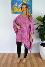Load image into Gallery viewer, Kaftan Top In Malteze Pink &amp; Aqua.  One Size Fits All.
