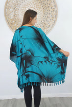 Load image into Gallery viewer, Sundrenched Outline Aqua Kaftan Top.  One Size Fits All.
