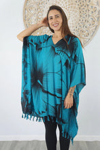 Load image into Gallery viewer, Sundrenched Outline Aqua Kaftan Top.  One Size Fits All.
