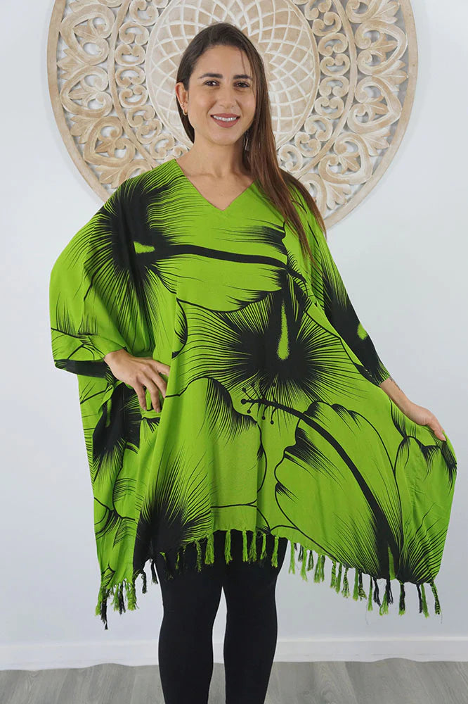 Sundrenched Outline Lime Kaftan Top.  One Size Fits All.
