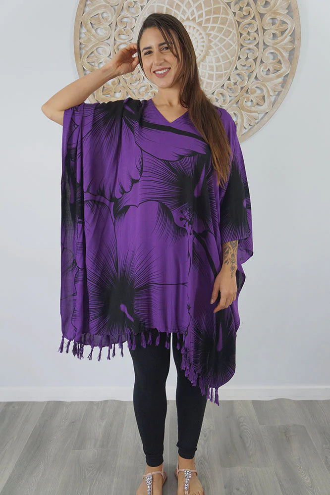 Sundrenched Outline Purple Kaftan Top.  One Size Fits All.