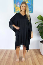 Load image into Gallery viewer, Free &amp; Flowy All Black Kaftan Top.  One Size Fits All.
