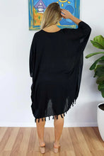 Load image into Gallery viewer, Free &amp; Flowy All Black Kaftan Top.  One Size Fits All.
