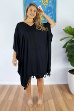 Load image into Gallery viewer, Free &amp; Flowy All Black Kaftan Top.  One Size Fits All.
