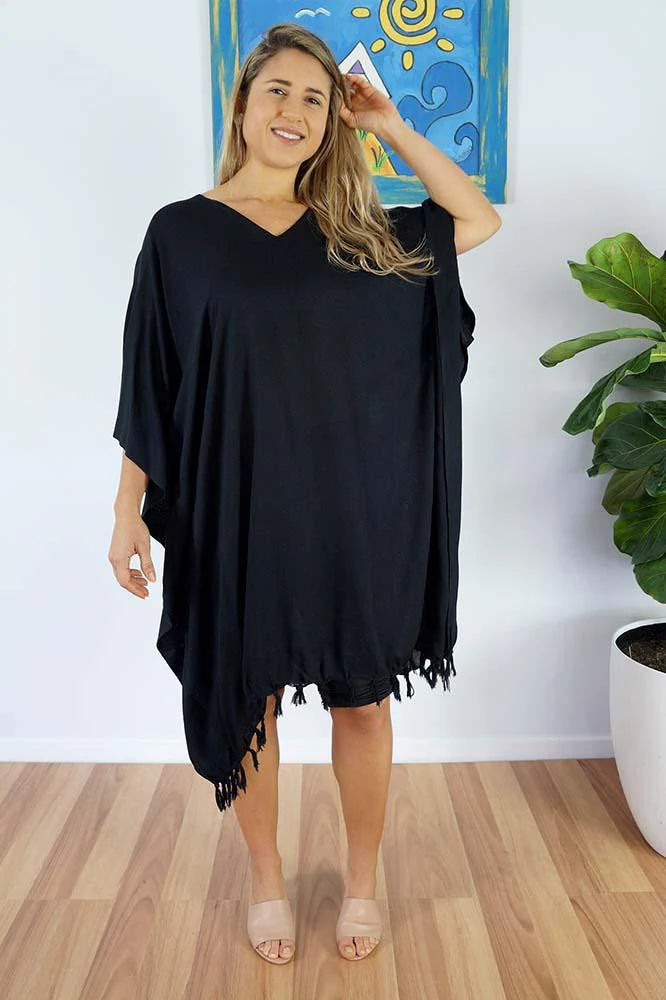 Free & Flowy All Black Kaftan Top.  One Size Fits All.