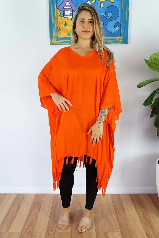 Vibrant Solid Orange Kaftan Top.  One Size Fits All.