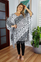 Load image into Gallery viewer, Vibrant Cheetah Black/White Kaftan Top.  One Size Fits All.
