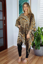 Load image into Gallery viewer, Vibrant Cheetah Print Brown Kaftan Top.  One Size Fits All.
