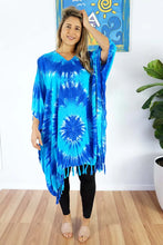 Load image into Gallery viewer, Vibrant Blue Tie Dye Kaftan Top.  One Size Fits All.
