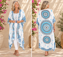 Load image into Gallery viewer, Pale Blue Mandala Sequined Cape Kimono - One Size
