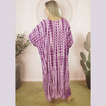 Load image into Gallery viewer, Sundrenched Crackle Purple Long Kaftan Dress.  One Size Fits All.
