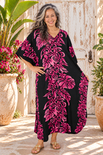 Load image into Gallery viewer, Sundrenched Florida Pink &amp; Black Long Kaftan Dress – One Size Fits All
