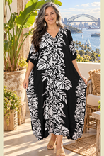 Load image into Gallery viewer, Sundrenched Florida Black &amp; White Long Kaftan Dress – One Size Fits All
