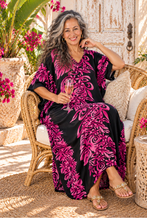 Load image into Gallery viewer, Sundrenched Florida Pink &amp; Black Long Kaftan Dress – One Size Fits All

