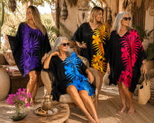 Load image into Gallery viewer, Vibrant Palm Frond Kaftan Top | Gold &amp; Black | One Size Fits All
