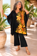 Load image into Gallery viewer, Vibrant Palm Frond Kaftan Top | Gold &amp; Black | One Size Fits All
