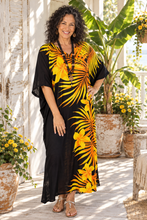Load image into Gallery viewer, Sundrenched Palm Frond Gold Long Kaftan Dress - One Size Fits All.
