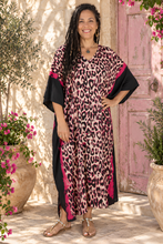 Load image into Gallery viewer, Sundrenched Leopard Red Long Kaftan Dress.  One Size Fits All.
