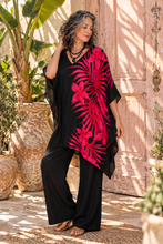 Load image into Gallery viewer, Vibrant Palm Frond Kaftan Top | Pink &amp; Black | One Size Fits All
