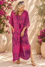 Load image into Gallery viewer, Sundrenched Crackle Fuchsia Pink Long Kaftan Dress. One Size Fits All.
