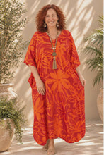 Load and play video in Gallery viewer, Sundrenched Raratonga Orange Long Kaftan Dress. One Size Fits All.
