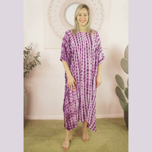 Load image into Gallery viewer, Sundrenched Crackle Purple Long Kaftan Dress.  One Size Fits All.
