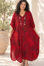 Load image into Gallery viewer, Festive Sundrenched Animal Red Long Kaftan Dress. One Size Fits All.
