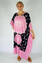 Load image into Gallery viewer, plus size mandala pink &amp; black long kaftan
