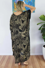 Load image into Gallery viewer, Sundrenched Betelnut Black &amp; Stone Long Kaftan Dress.  One Size Fits All.
